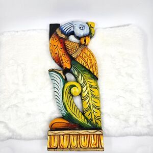 Handcarved flat blushing peacock wooden wall  decoration